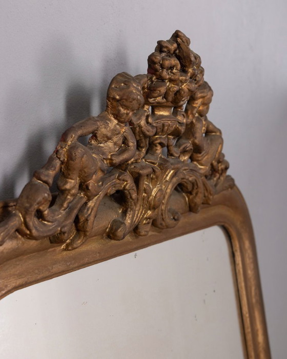 Image 1 of EARLY 20TH CENTURY BAROQUE STYLE GILDED AND DECORATED WOODEN WALL MIRROR