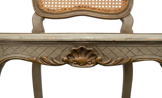 Pair of Gold and Green Painted Louis XV Style Cane Side Chairs – Dining chairs (photo 23 of 40)