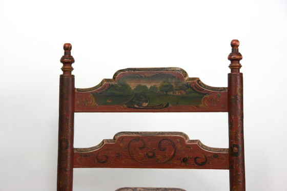 Image 1 of Fauteuil ancien Hindelooper à décor de paysage peint — art populaire frison — vers 1780-1850