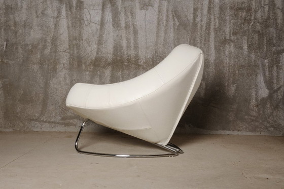 Image 1 of Paul Falkenberg x Rom AG - Sillón "Chili" en piel blanca y acero cromado - c. 1985 - Bélgica