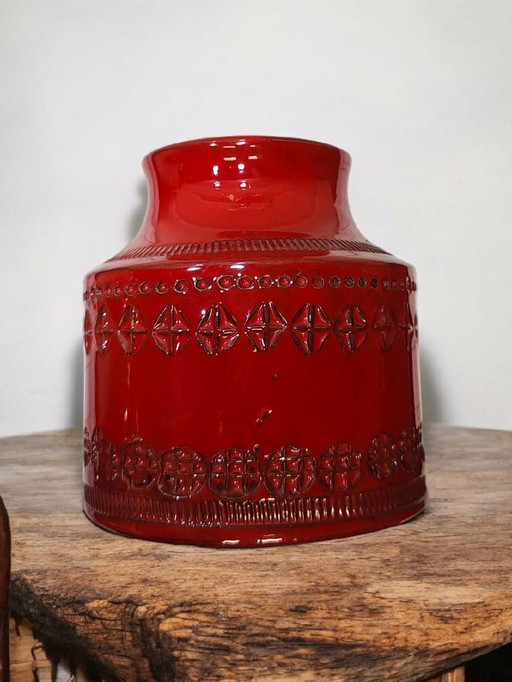 Bitossi Rimini Rosso vaas 1960er | Aldo Londi Italiaans Mid-Century keramiek met rood glazuurontwerp