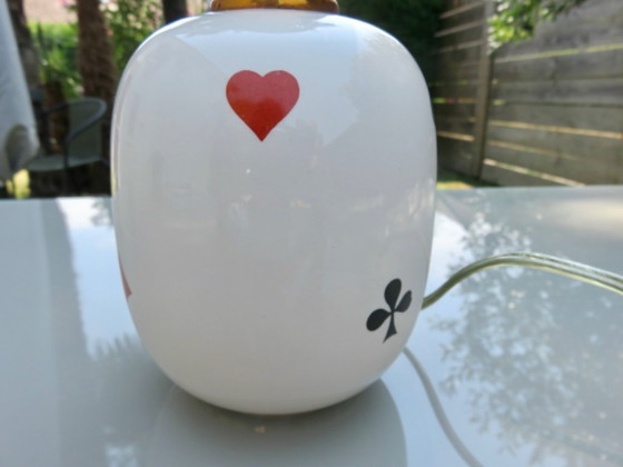Image 1 of Porcelain lamp by Rivière Letort, Saint Méen Le Grand, France, "playing cards" design, 1950