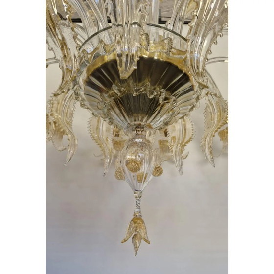 Image 1 of Opulent Gold and Clear Murano Glass Chandelier with Flowers and Leaves