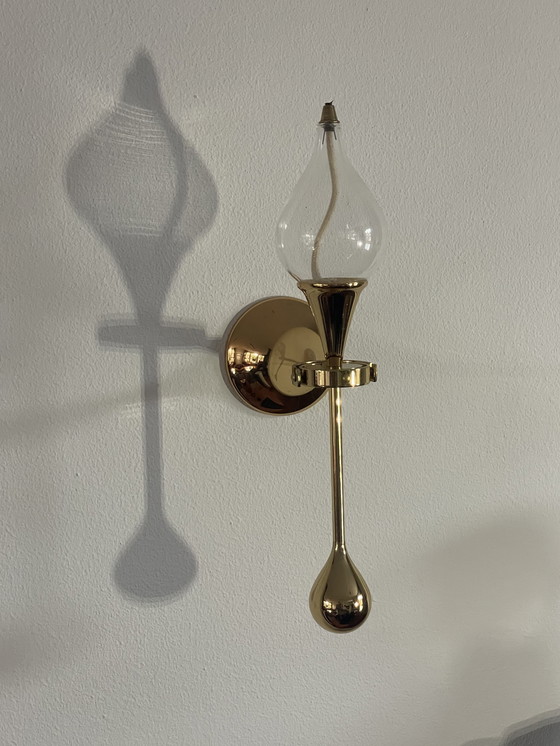 Image 1 of Lampade a olio in ottone di Freddie Andersen, Germania, 1970, con peso a perlina. Set di 2 candele "Clear Drops".