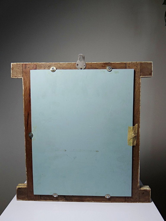 Image 1 of Espejo de ventana de Rajastán en hueso pintado a mano con decoración ecuestre, antiguo, principios del siglo XX.