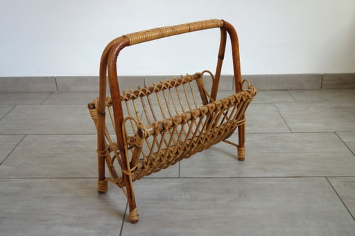 Zeitungsständer aus Rattan, 1960er