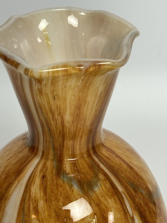 Image 1 of Mid-Century Artisan Hand-blown  Vase in Indian Summer Hues with Scalloped Rim by Fidrio, The Netherlands, 1990s