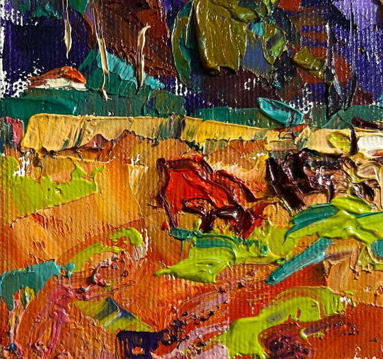 Image 1 of Original Oil Painting Summer Forest Landscape On the pasture