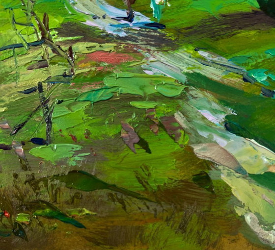 Image 1 of Original Oil Painting Summer Village Landscape Path Leading To A Rural Field