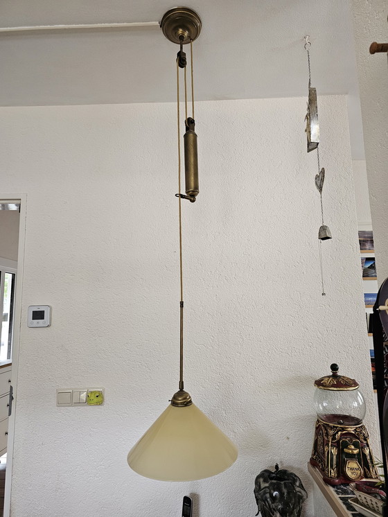 Image 1 of Bella lampada a sospensione regolabile in vetro/ottone