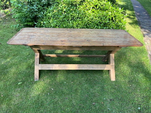 Table de salle à manger vintage table de campagne bois jambes croisées