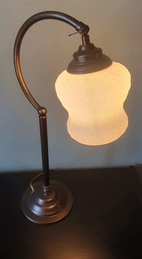 Image 1 of Vintage Art Deco style desk lamp with opaline glass shade