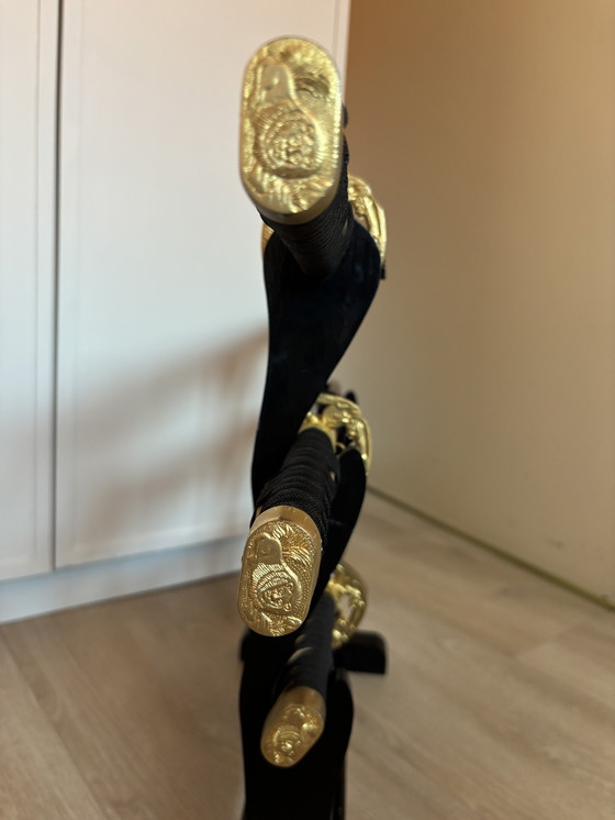 Image 1 of Decorative Daishō samurai sword set with wooden stand