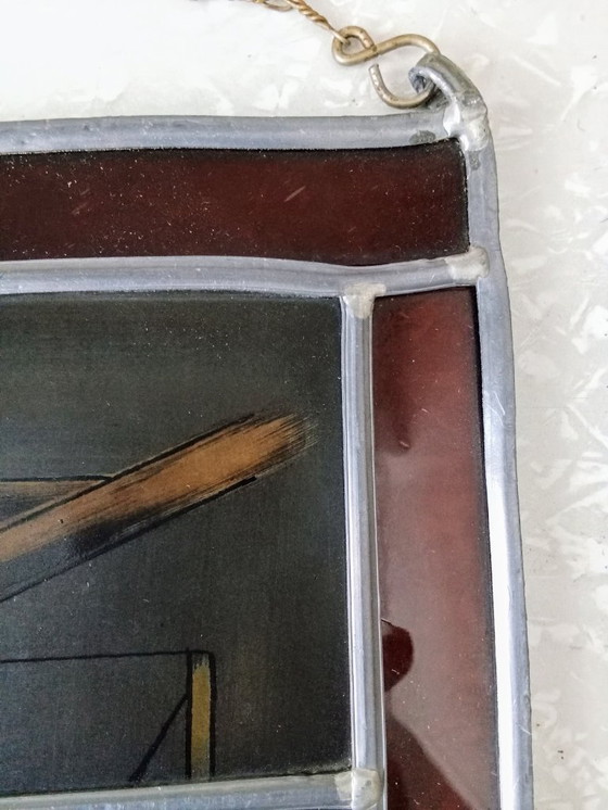 Image 1 of Antiek Glas in Lood Slagers Slachthuis Koeien