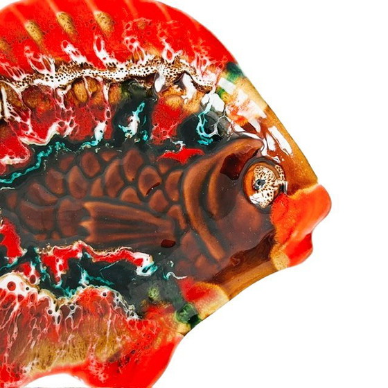 Image 1 of Vintage modernist French Vallauris fish dish, fat lava glazed Majolica, 1950s
