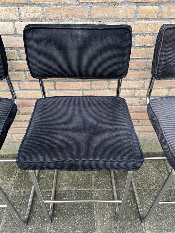 Image 1 of 4 sgabelli da bar a coste con struttura tubolare cromata