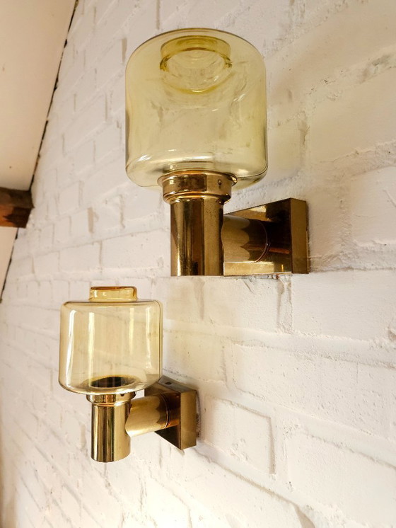 Image 1 of Set van 2 messing Heinz Neuhaus Leuchten wandlampen, mcm Hollywood regency wandlampen; 2 sets van 2 beschikbaar!