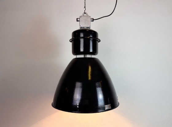 Image 1 of Large Black Industrial Factory Pendant Lamp from Elektrosvit, 1960s