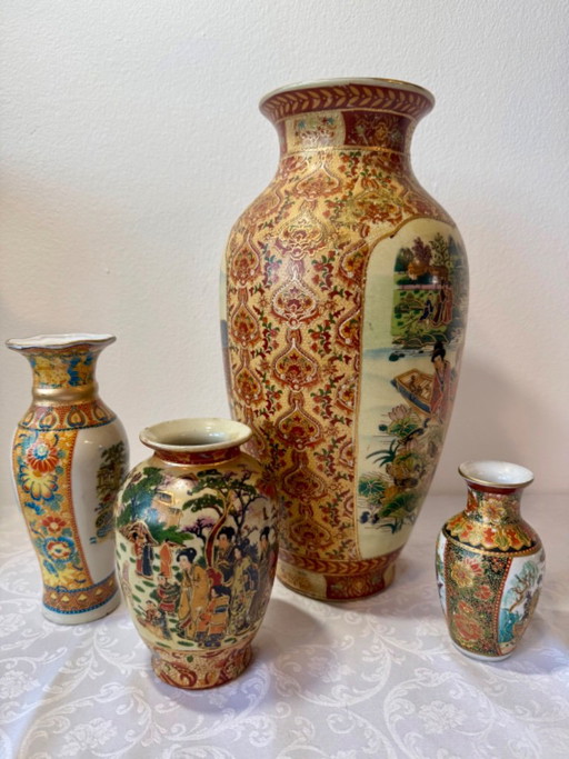 Satsuma Style Porcelain Vase Set 4 Hand Painted Gold Decor Large 36cm – vazen (photo 2 of 16)