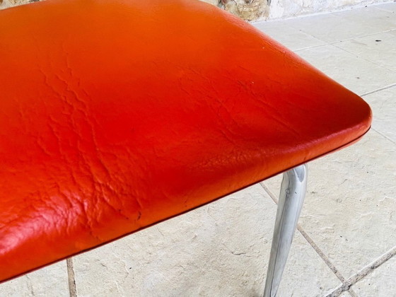 Image 1 of Mid-Century, Orange Skaï and Chrome Stool By J L 1970s