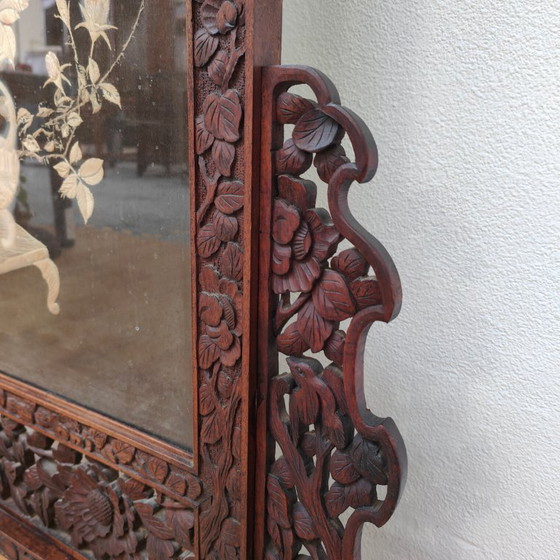 Image 1 of Paravent de cheminée ancien asiatique en bois, paravent décoratif