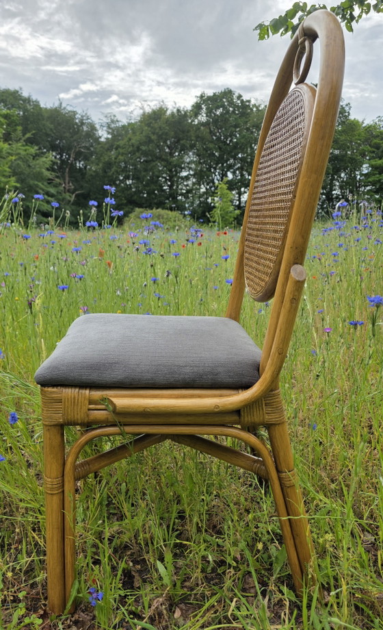 Image 1 of Chaises vintage en rotin avec dossier en cannage | lot de 4