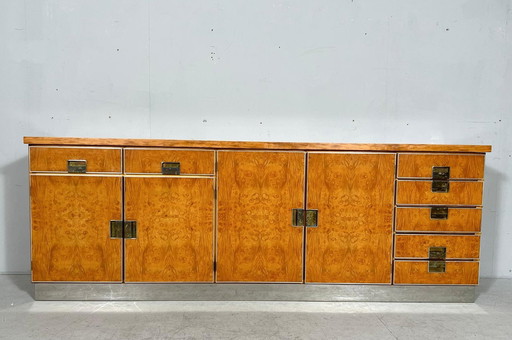 Sideboard by Glam Furniture in Art Deco style, burl wood/chrome, Italy, 1970s