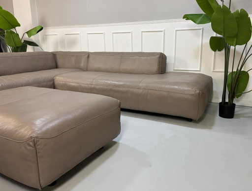 Rolf Benz Mio corner sofa sofa leather sofa couch gray + stool