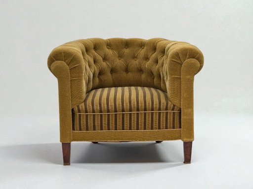 Anni '50, poltrona relax danese, mobili in lana verde, legno di frassino.