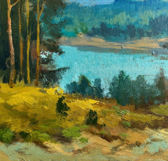 Image 1 of Original Oil Painting Summer Forest Landscape River in green embrace