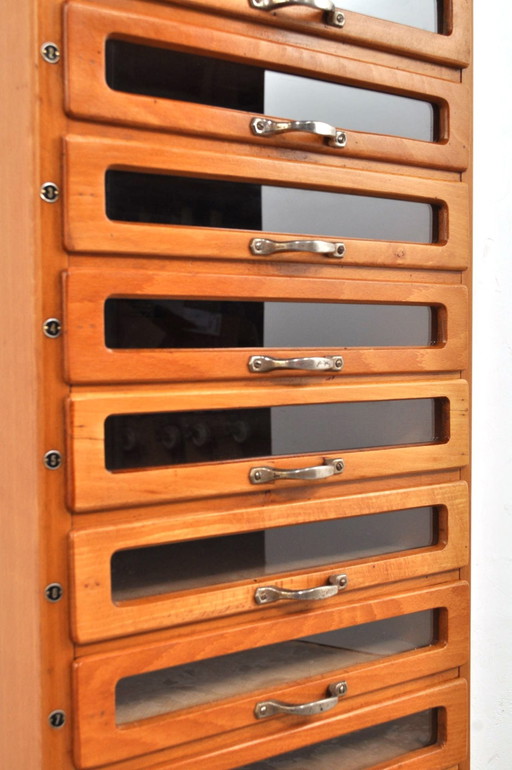 Vintage beech haberdashery cabinet Amann 1930s