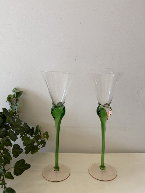Image 1 of flûtes à champagne tulipe en verre bohème vintage