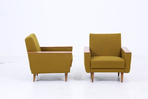 Set of 2 vintage armchairs 60s | Design Mid - Century chair olive green retro wood living room 70s #04-05