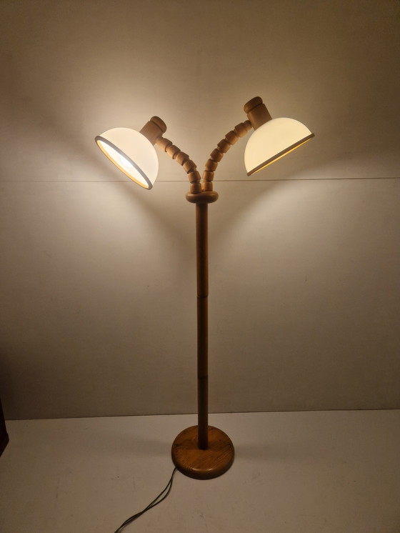 Image 1 of Vintage Pine Wooden Mushroom Floorlamp