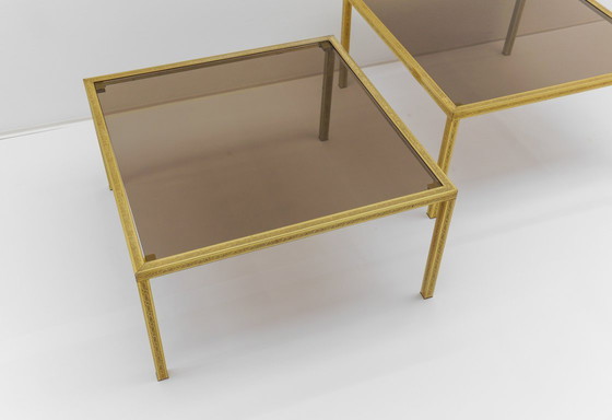 Image 1 of Brass and Smoked Glass Coffee Tables, 1970s, Set of 2