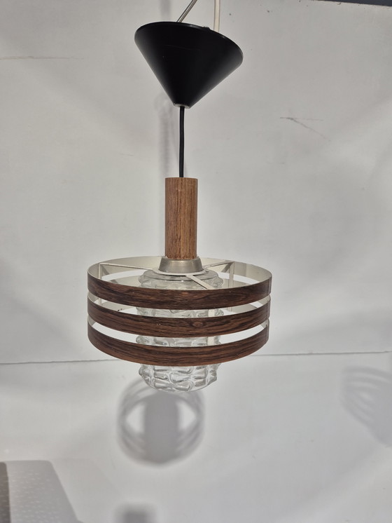Image 1 of Suspension vintage à bordure en bois