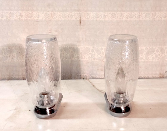 Image 1 of Designer-Wandleuchten aus verchromtem Metall und mit gewölbten Glasschirmen von Keuco (Deutschland) – 1960er/70er Jahre