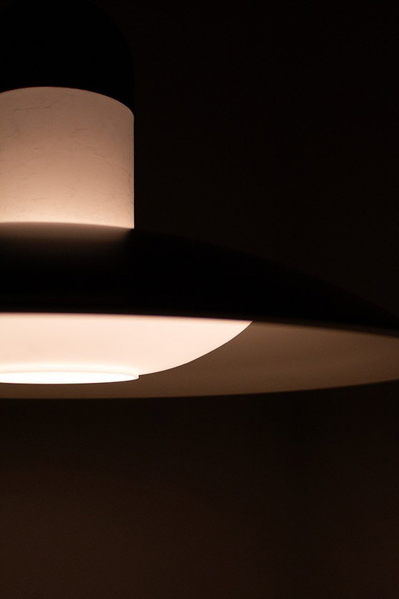 Image 1 of Lampada a sospensione vintage UFO GlasHütte Limburg in metallo e vetro opalino