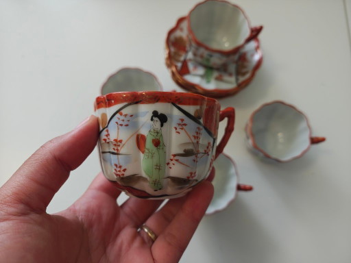 Vintage Japanische Kutani Eierschalenporzellan Teetassen