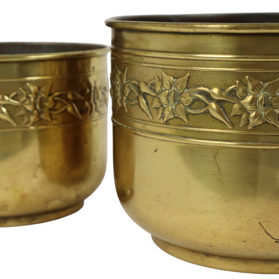 Oude Messing Repoussé Bloembakken Unis Paris – Plantenbak, Brass (photo 12 of 18)