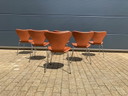 2x Fritz Hansen series 7 Cognac leder eetkamerstoelen 