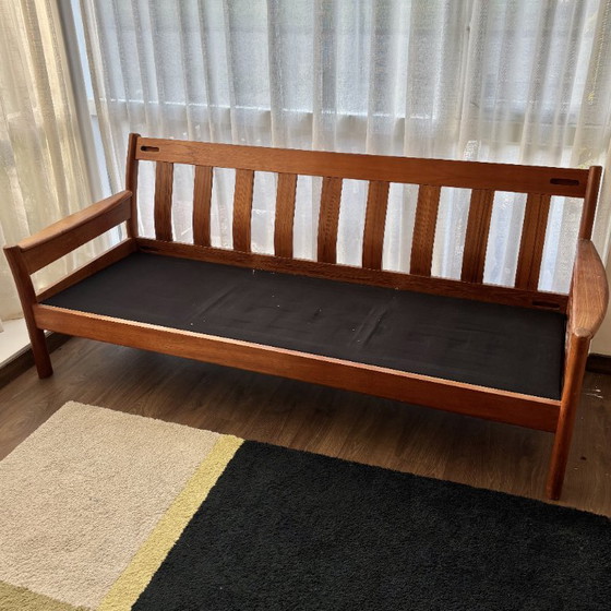 Divano Vintage Dyrlund 3 posti – Teak Massiccio – Design Danese Mid-Century – Nuovamente Rivestito (photo 6 of 7)