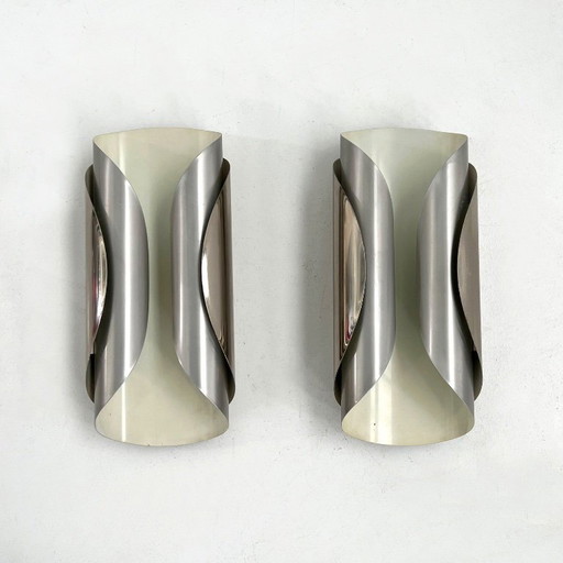 Pair of Curved Chromed Wall Lamps, 1970s