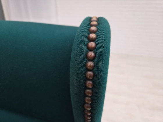 Image 1 of 1970s, Danish high back armchair, furniture wool, solid oak wood.