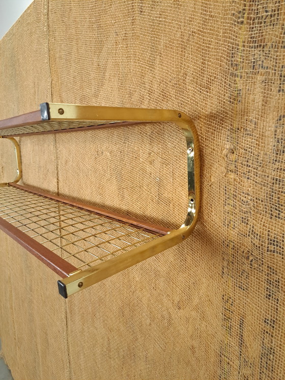 Image 1 of Gold Color Wall Shelf Wall Rack From Sweden With Teak No.5