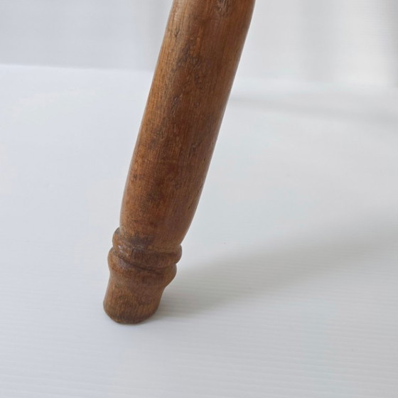 Image 1 of SUPERB VINTAGE BRUTALIST STOOL 1950 IN OAK, 4 LEGS, 50S