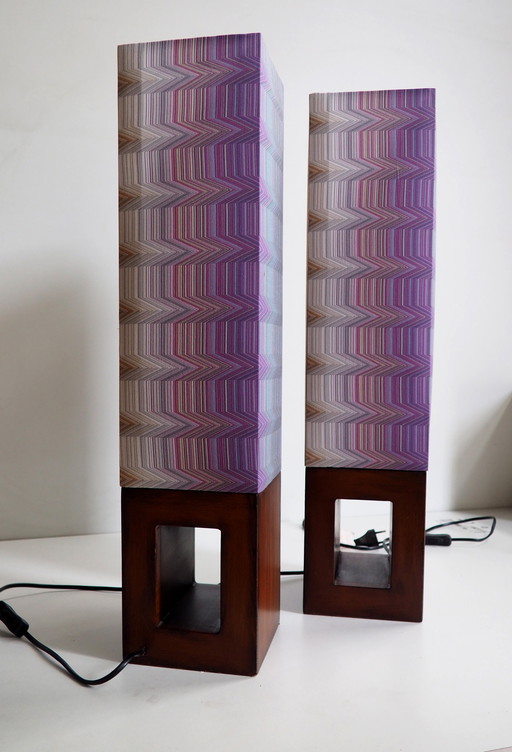 Vintage Wood Table Lamp/ Shadow Missoni Fabric