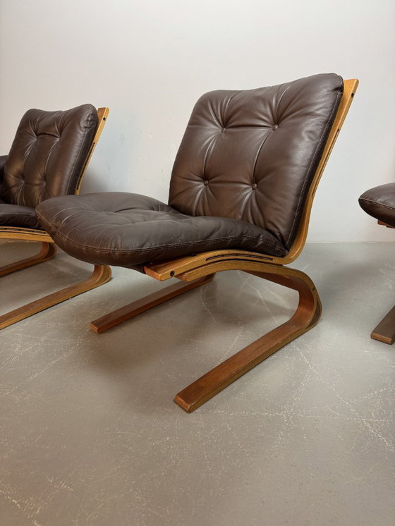 Image 1 of Sofá Kengu de tres plazas en cuero Rybo Rykken de diseño escandinavo de mediados de siglo, súper cómodo, década de 1960.