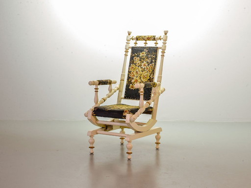 Sedia a dondolo vintage Dexter in stile vittoriano con piattaforma e molle a spirale. USA, anni '50.