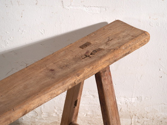 Antique Elm Wood Bench, China, circa 1900, Benches, Red, Rustic (photo 3 of 8)
